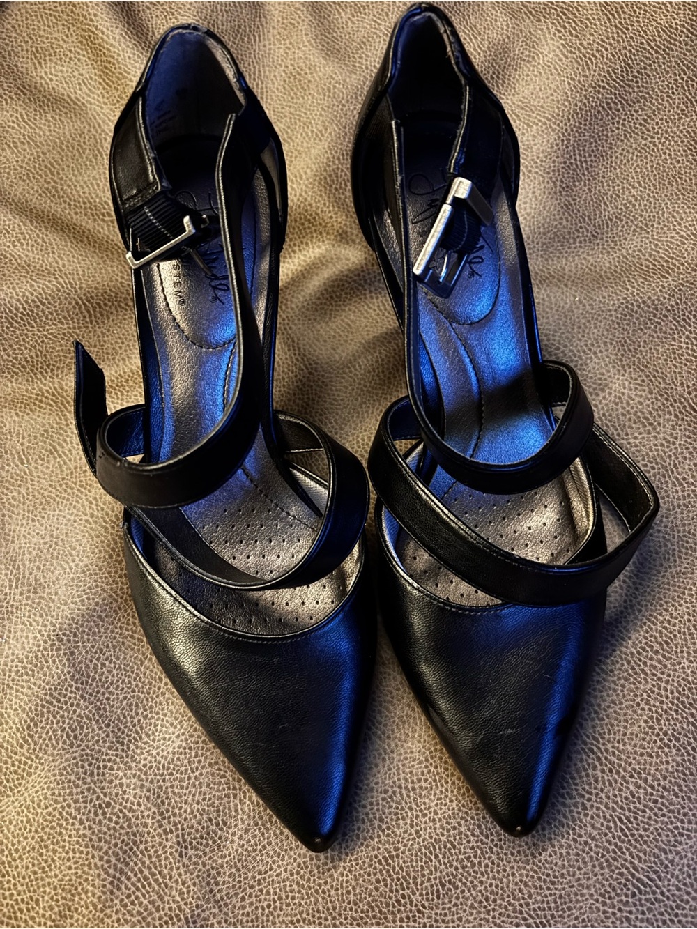 Life Stride Black Pointed-Toe Double-Strap Heels